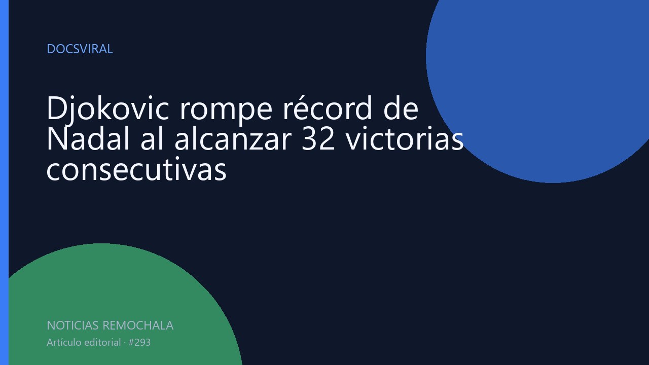 Djokovic rompe récord de Nadal al alcanzar 32 victorias consecutivas